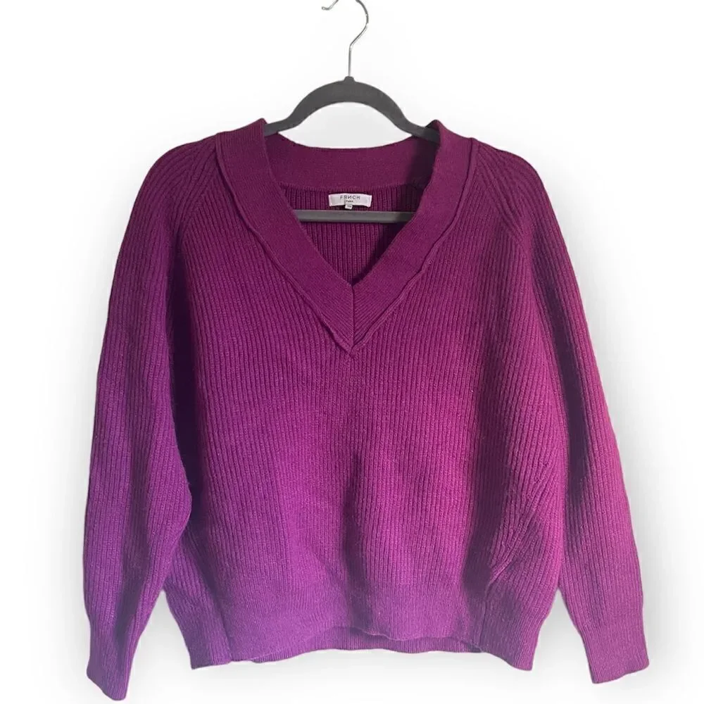 NEW FRNCH Paris Nordstrom’s Fuchsia V Neck Sweater S/M